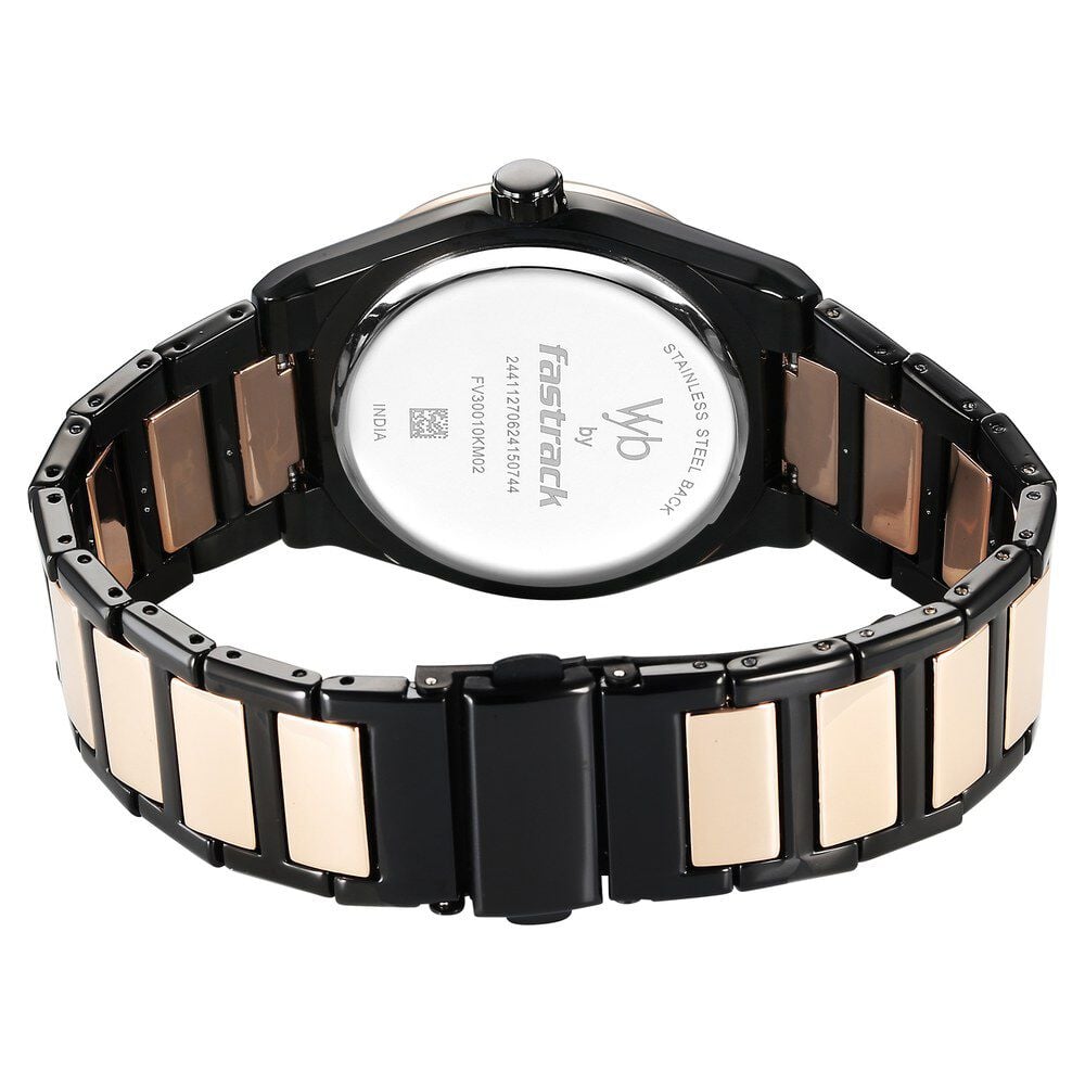 Fastrack Vyb Nimbus Quartz Analog Black Dial Two Toned Color Metal Strap Watch For Guys