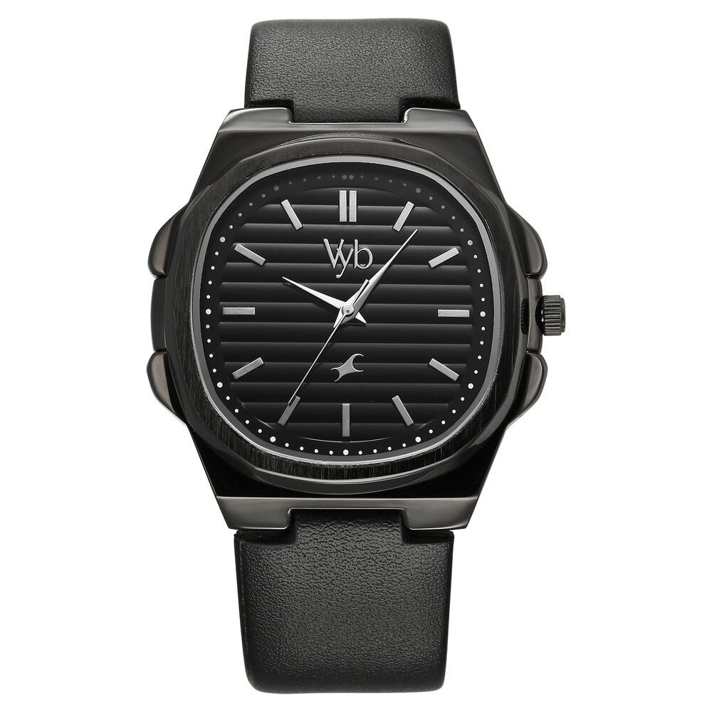 Fastrack Vyb Drift Quartz Analog Black Dial Black Color Leather Strap Watch For Guys