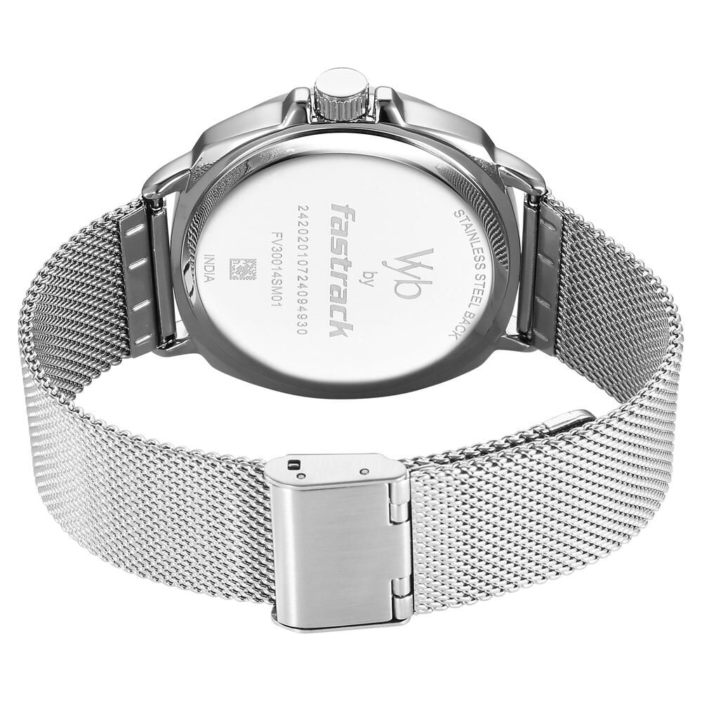 Fastrack Vyb Pioneer Quartz Analog Silver Dial Silver Metal Strap Watch For Guys