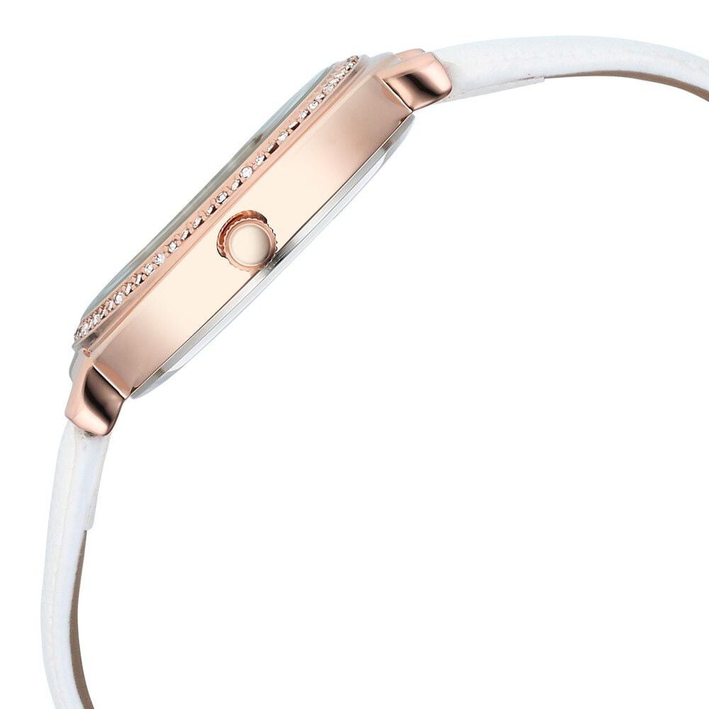 Fastrack Vyb Spotlight Quartz Analog Mother of Pearl Dial White Leather Strap Watch For Girls