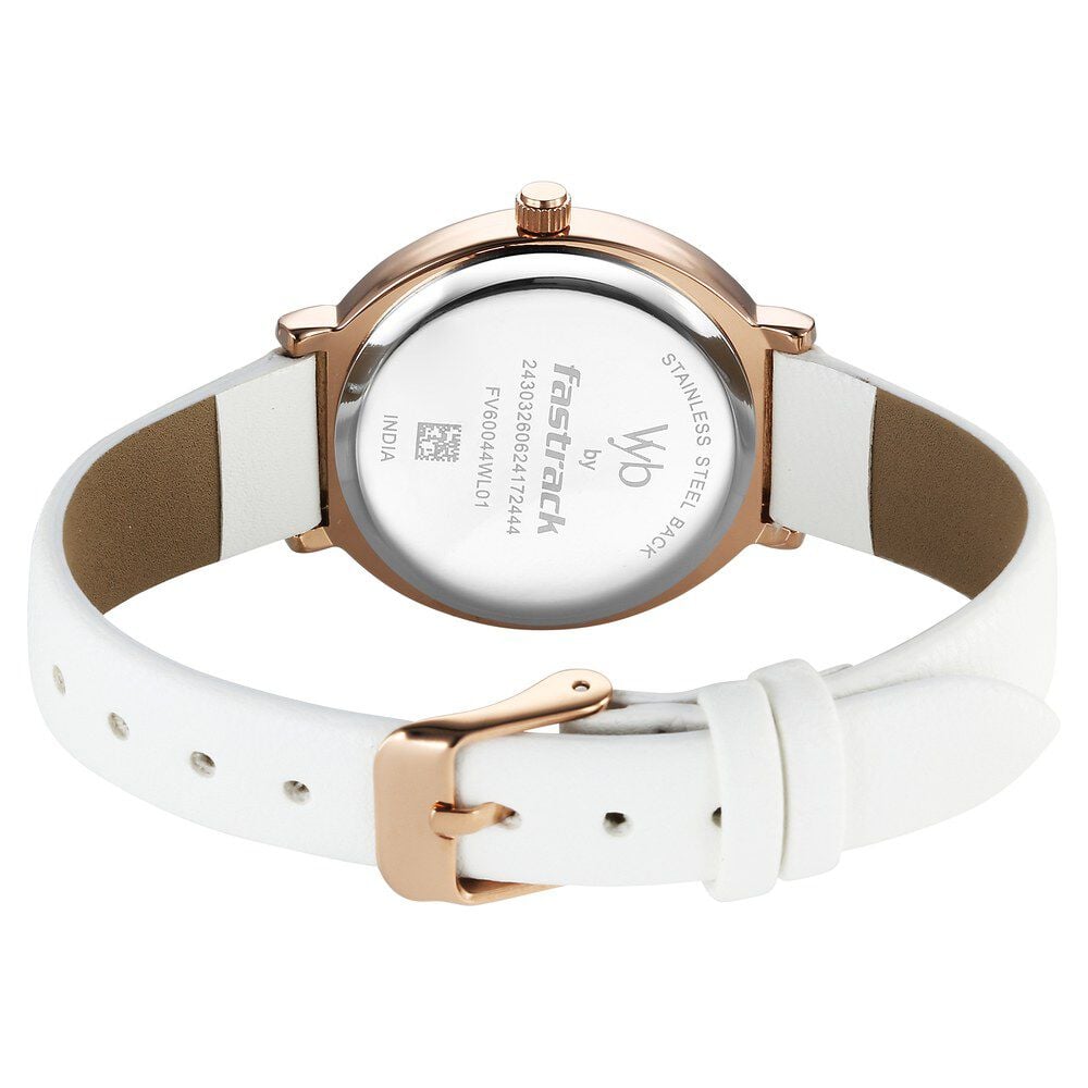 Fastrack Vyb Spotlight Quartz Analog Mother of Pearl Dial White Leather Strap Watch For Girls