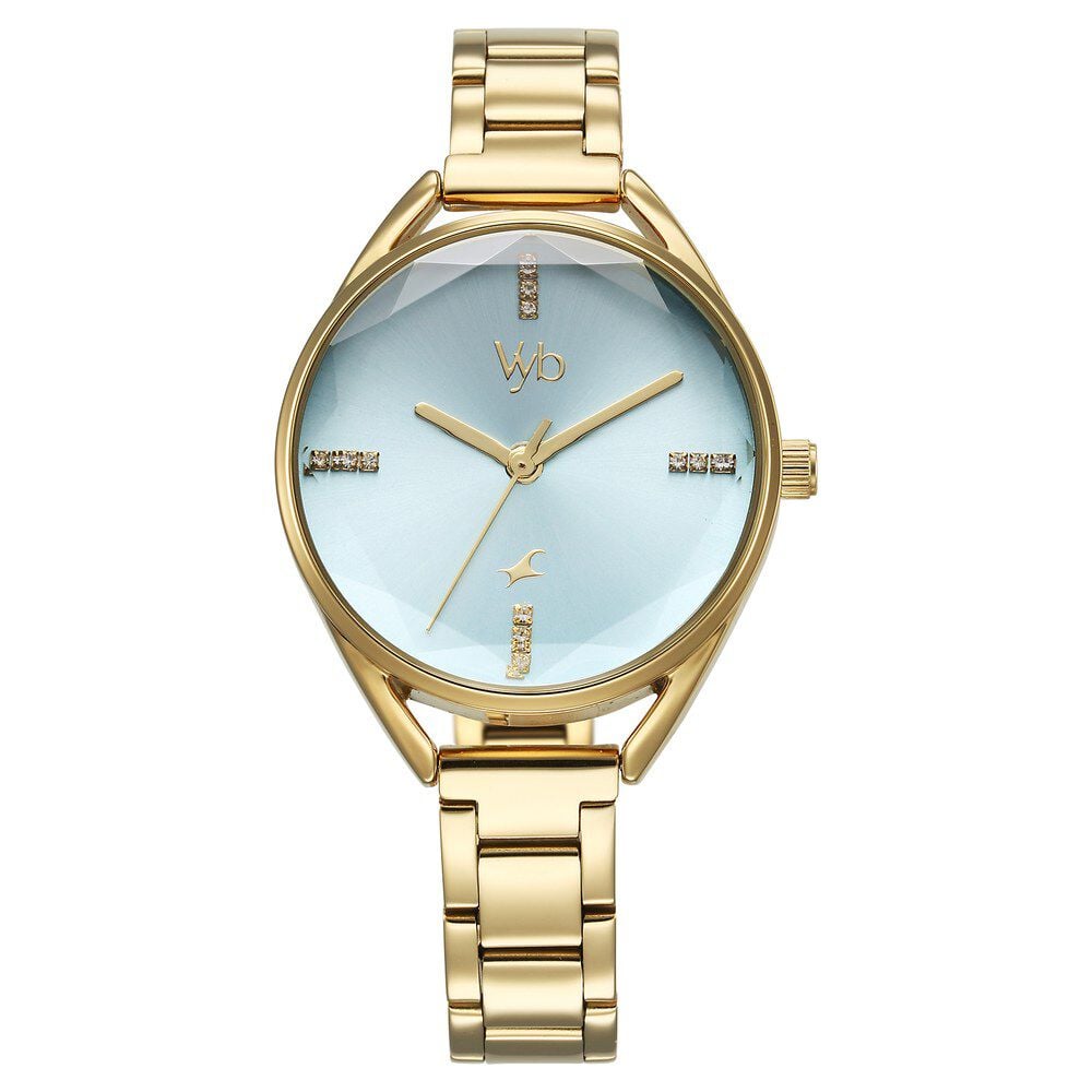 Fastrack Vyb Aurora Quartz Analog Green Dial Golden Color Metal Strap Watch For Girls