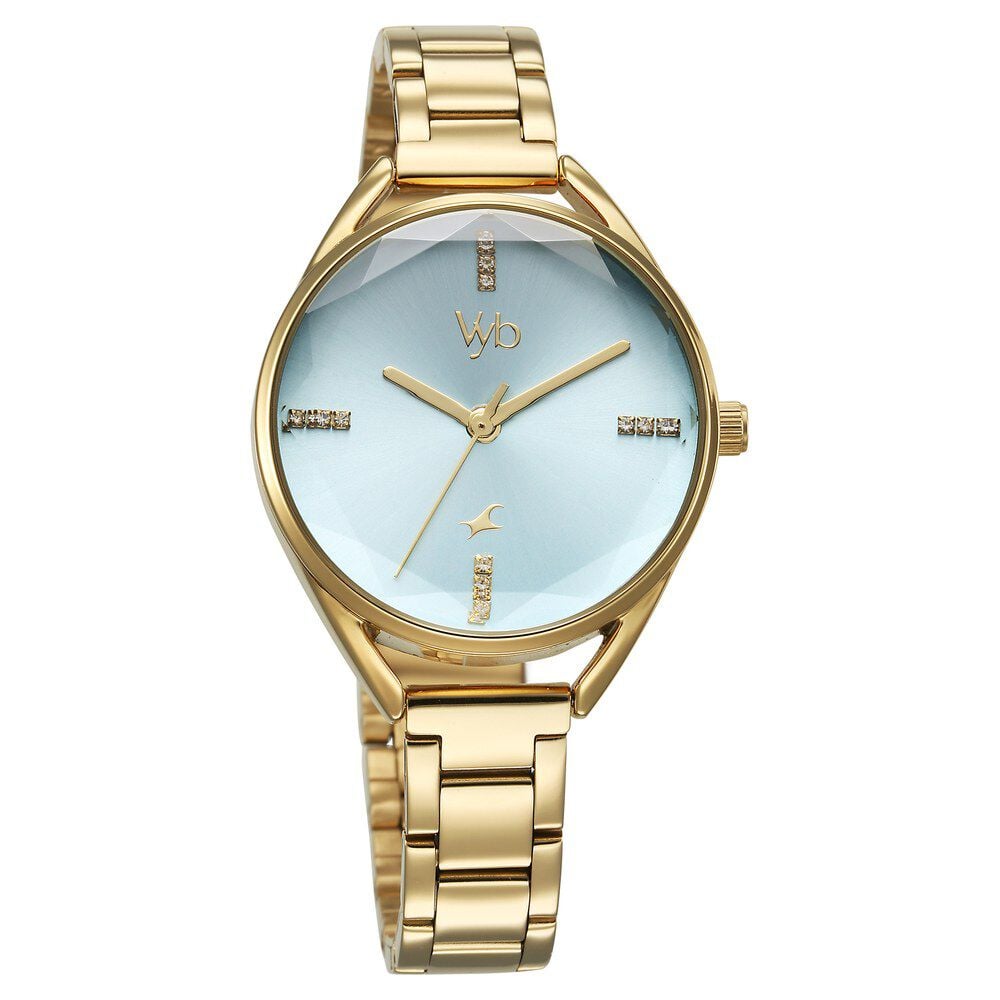 Fastrack Vyb Aurora Quartz Analog Green Dial Golden Color Metal Strap Watch For Girls