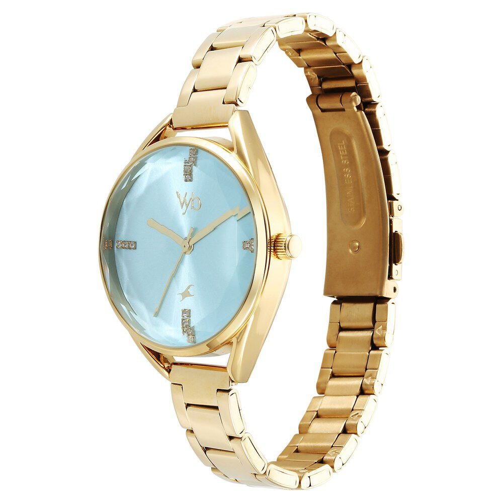 Fastrack Vyb Aurora Quartz Analog Green Dial Golden Color Metal Strap Watch For Girls