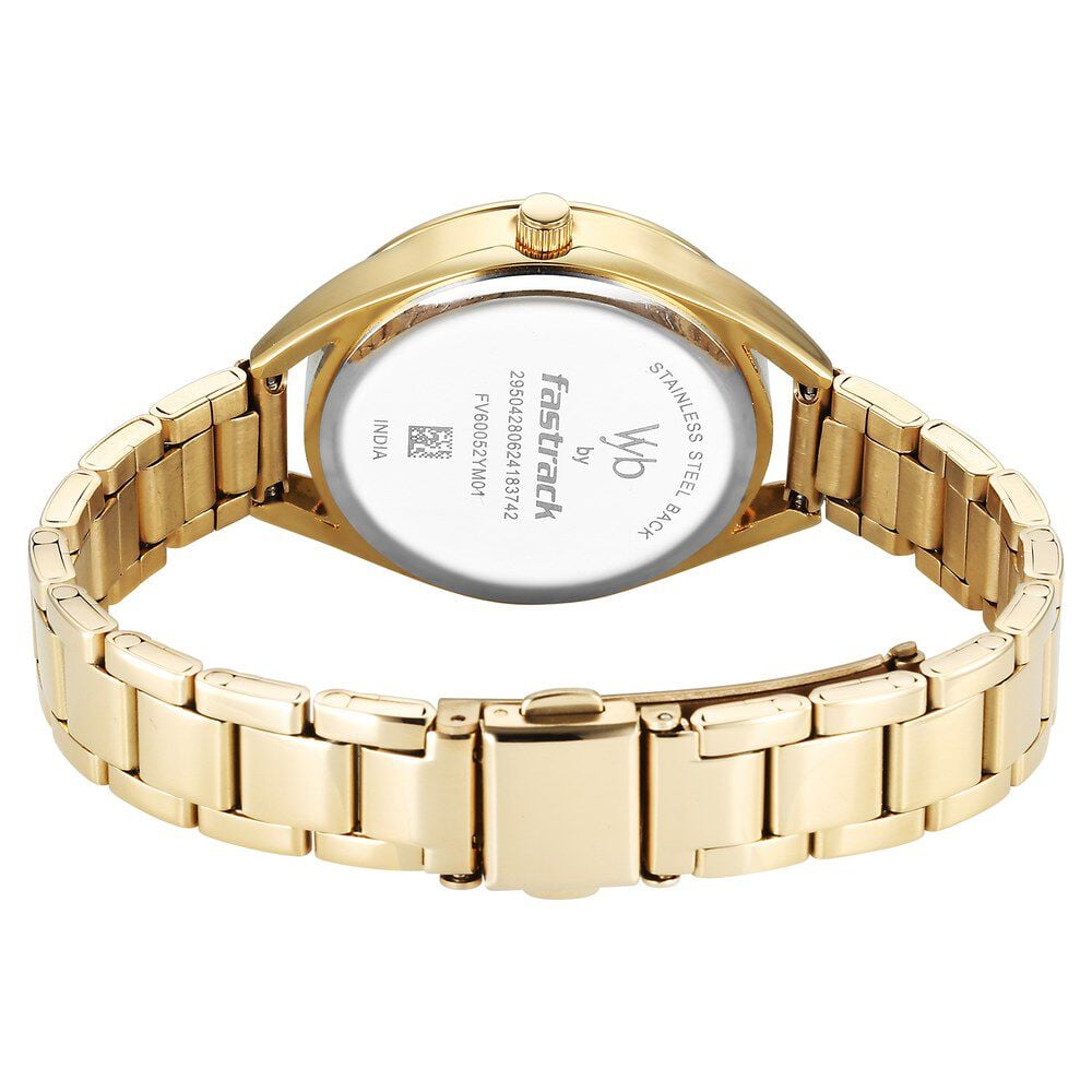 Fastrack Vyb Aurora Quartz Analog Green Dial Golden Color Metal Strap Watch For Girls