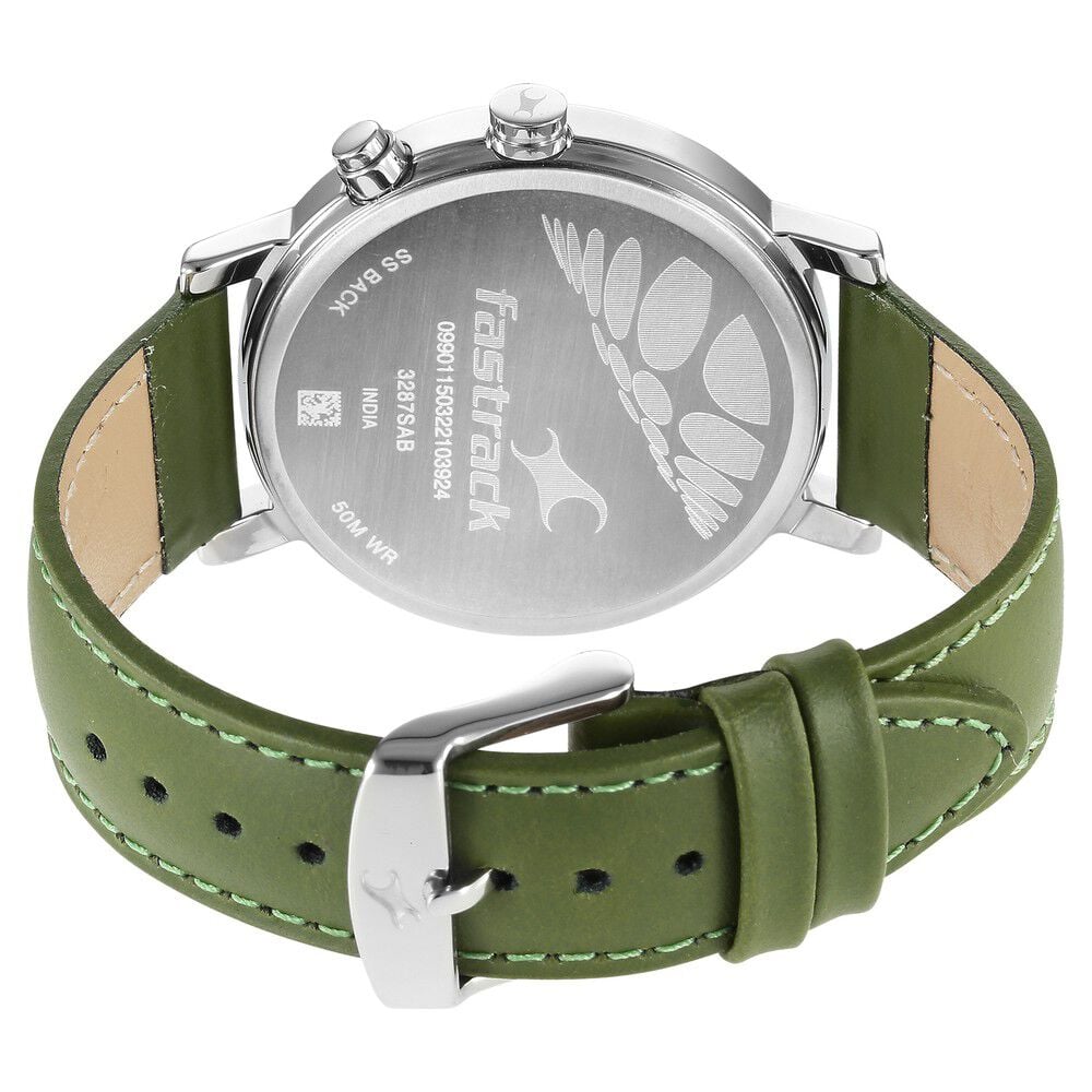 Fastrack Tick Tock Quartz Multifunction Black Dial Leather Strap Watch for Guys