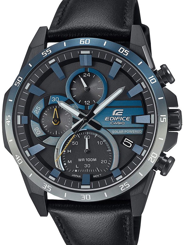 CASIO Men Dial & Leather Cuff Straps Analogue Chronograph Solar Powered Watch ED623