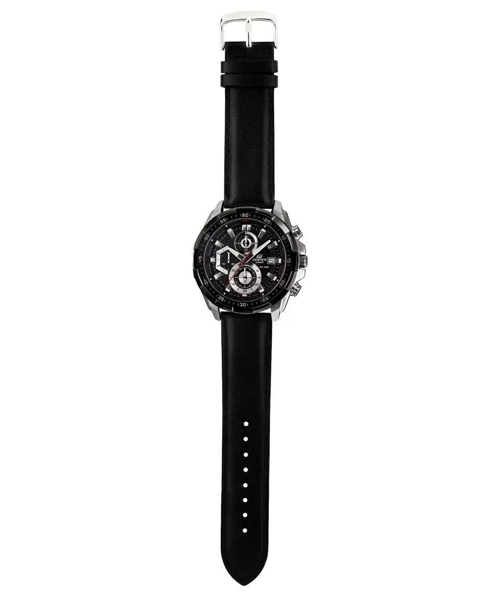 CASIO Men EDifice EFR-539L-1AVUDF Black Analog Dial Black Leather Band Watch EX193