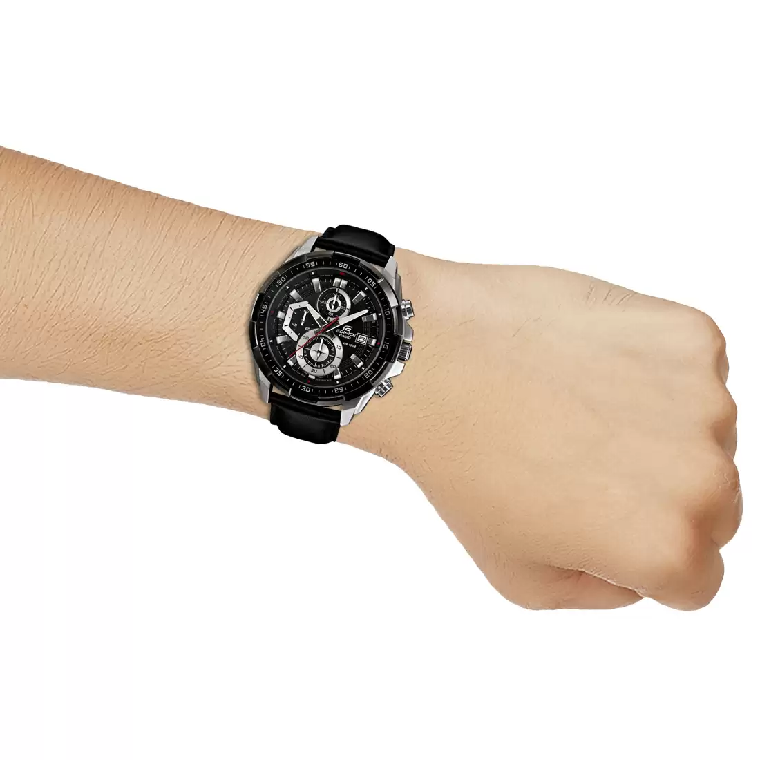 CASIO Men EDifice EFR-539L-1AVUDF Black Analog Dial Black Leather Band Watch EX193