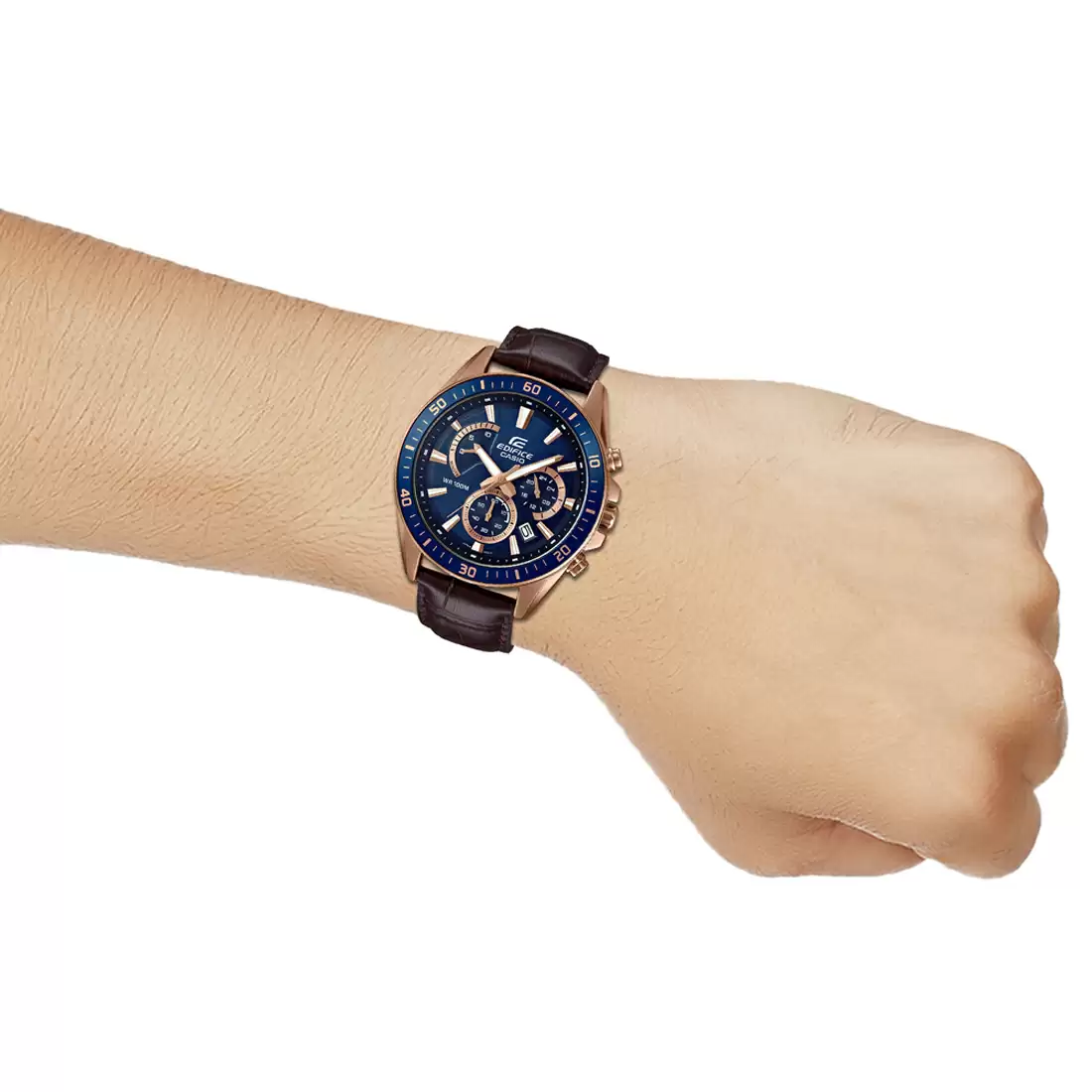 CASIO Men EDifice EFR-552GL-2AVUDF Blue Analog Dial Brown Leather Band Watch EX358