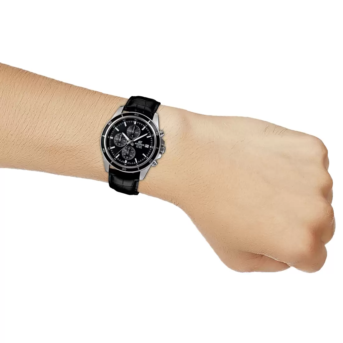 CASIO Men EDifice EFR-526L-1AVUDF Black Analog Dial Black Leather Band Watch EX096