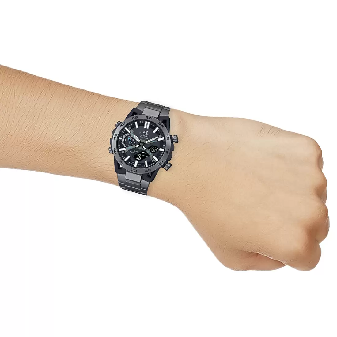 CASIO Men EDifice ECB-2000DC-1ADF Black Ana-Digi Dial Gray Stainless Steel Band ED565