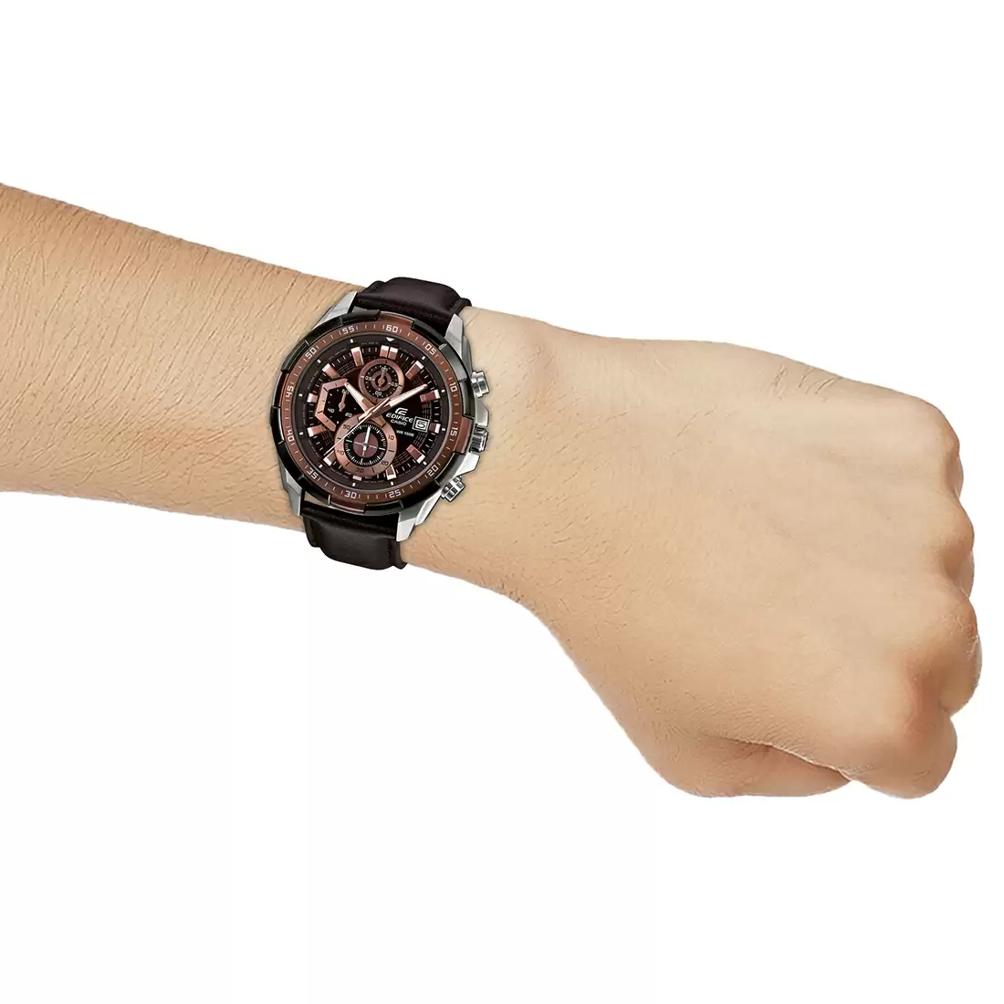 CASIO Men EDifice EFR-539L-5AVUDF Brown Analog Dial Brown Leather Band Watch EX194