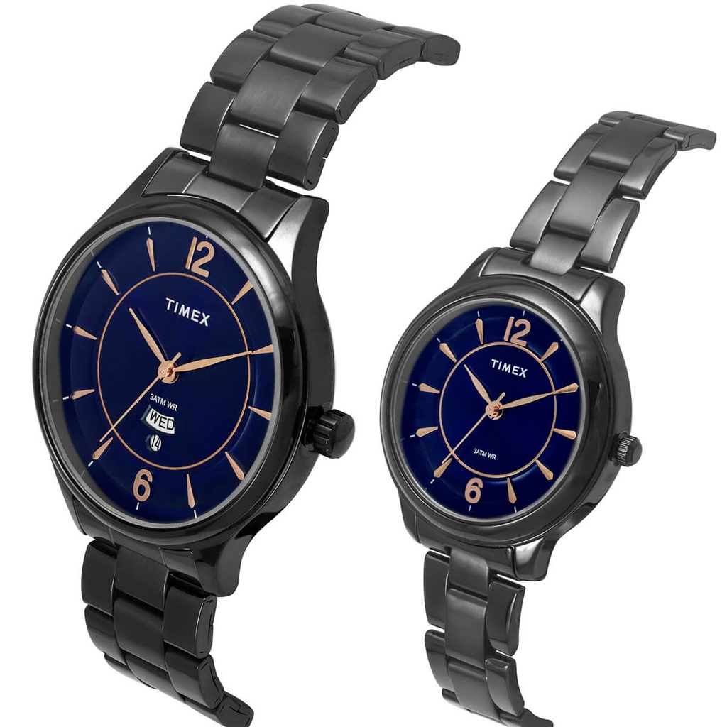 Timex Empera Pairs Blue Dial Round Case Day Date/3 Hands Function Watch -TW00PR275