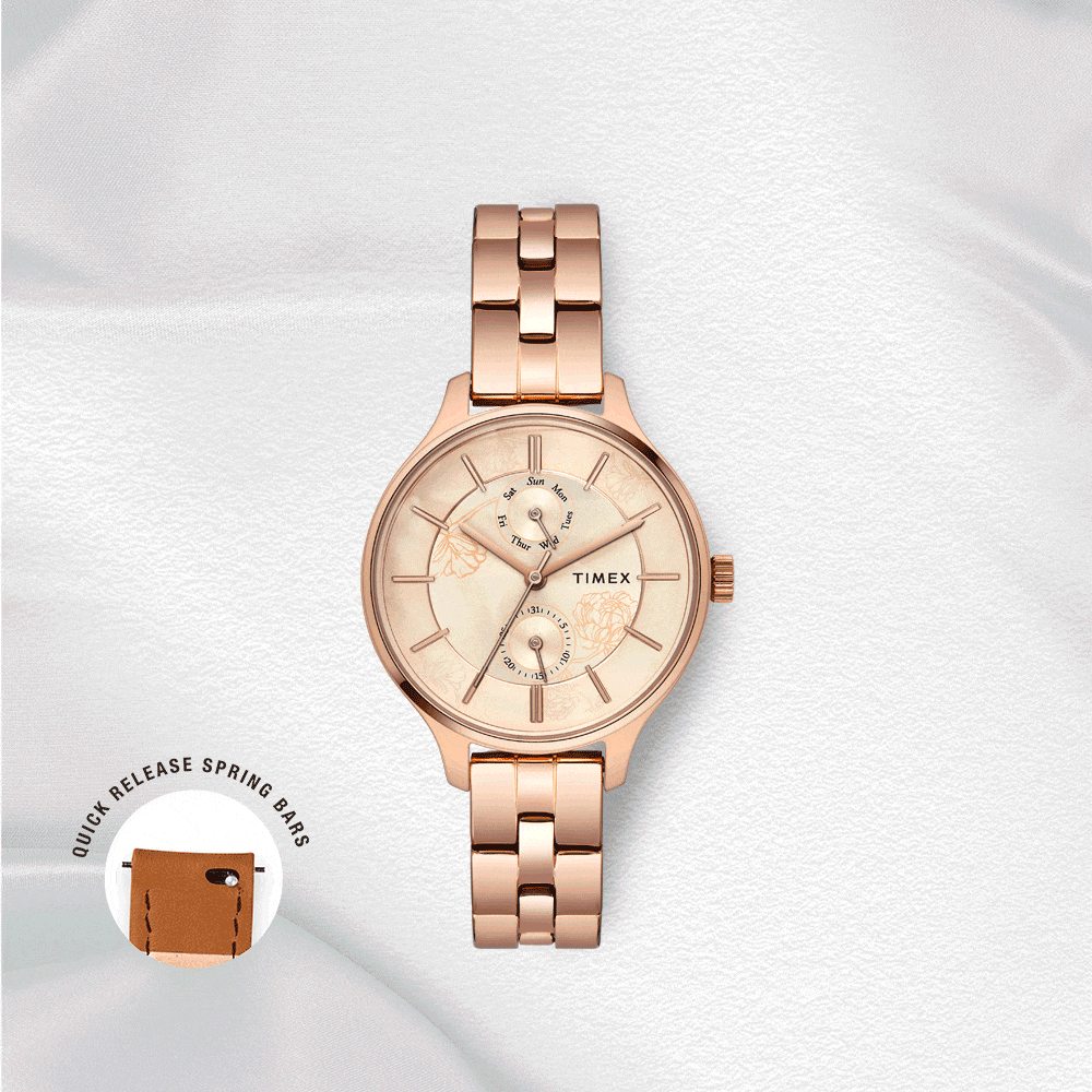 Timex Fashion Women's Rose Gold Dial Round Case Multifunction Function Watch -TWEL14803