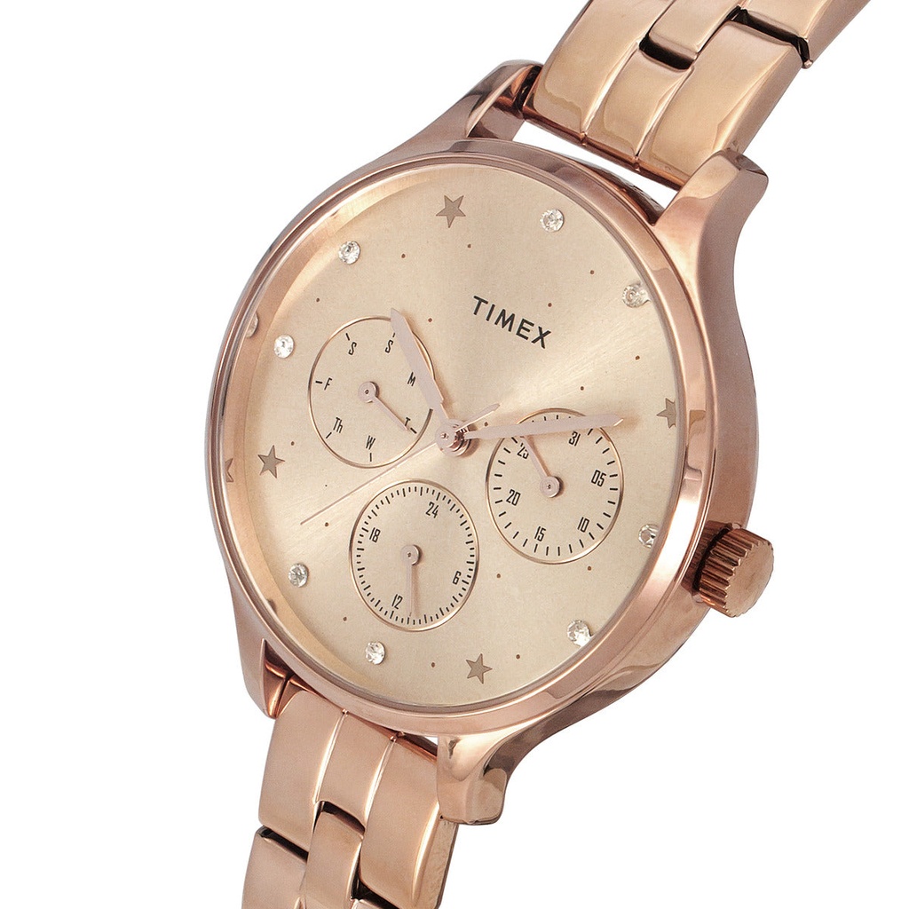 Timex Fashion Women's Rose Gold Dial Round Case Multifunction Function Watch -TWEL14814