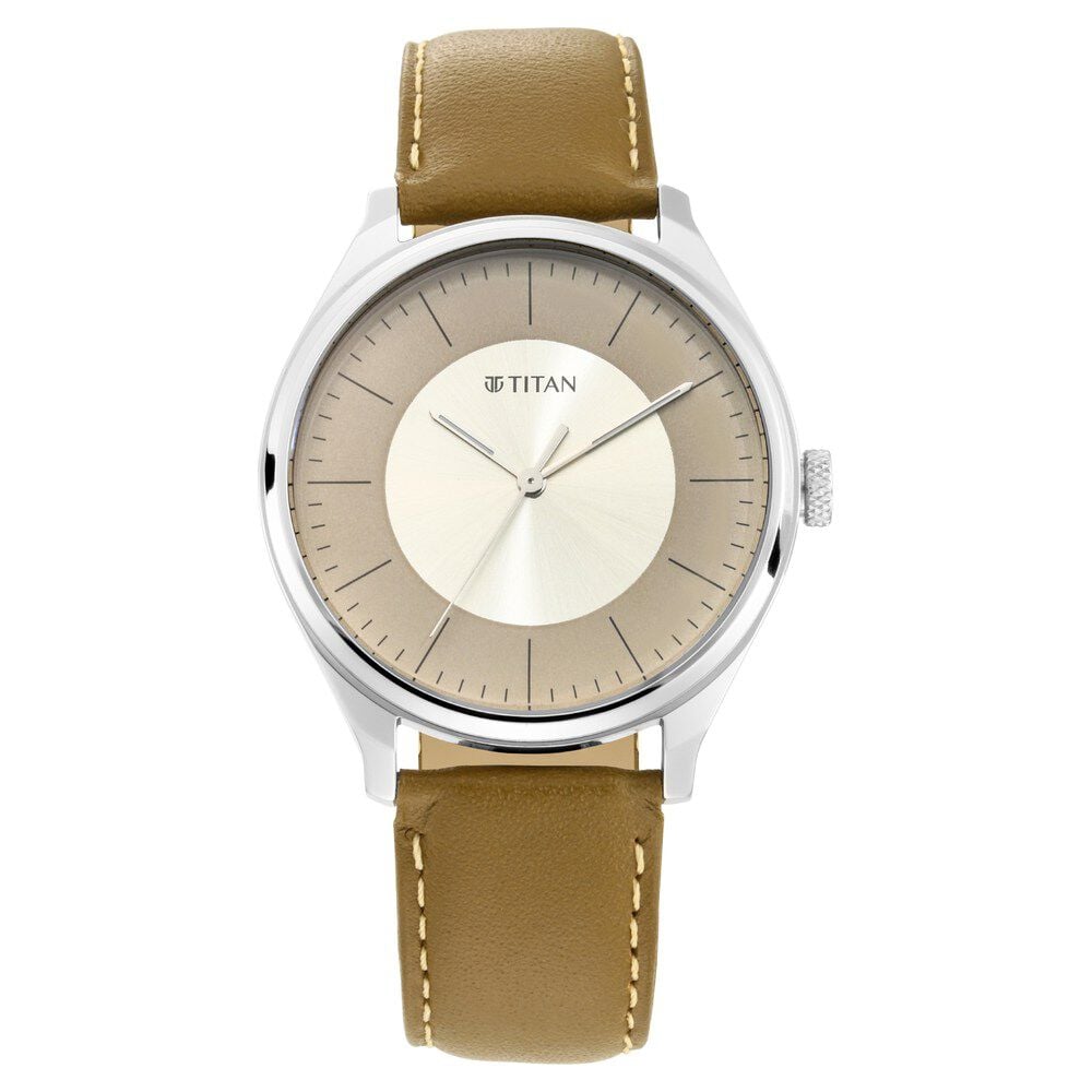 Titan Men's Urban Edge Lustrous Gold Dial Leather Watch
