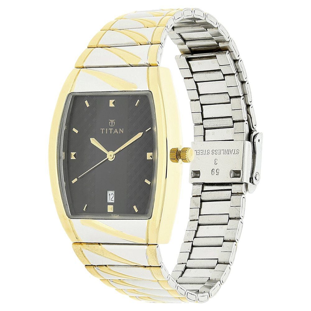 Titan Quartz Analog with Date Black Dial Stainless Steel Strap Watch for Men
