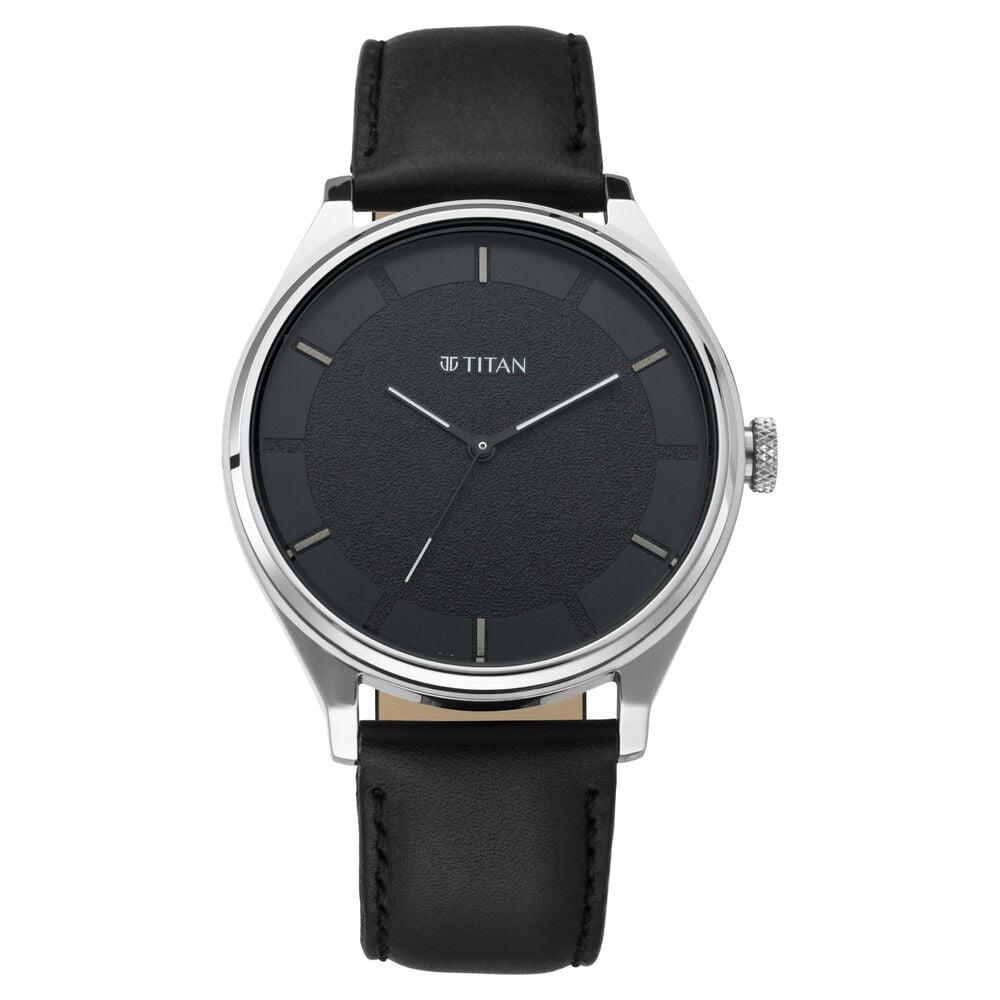Titan Workwear Quartz Analog Black Dial Black Leather Strap Watch For Men