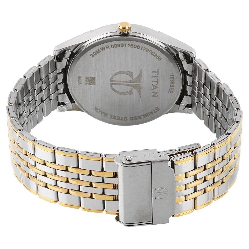 Titan Analog with Day and Date Off White Dial Stainless Steel Strap watch for Men