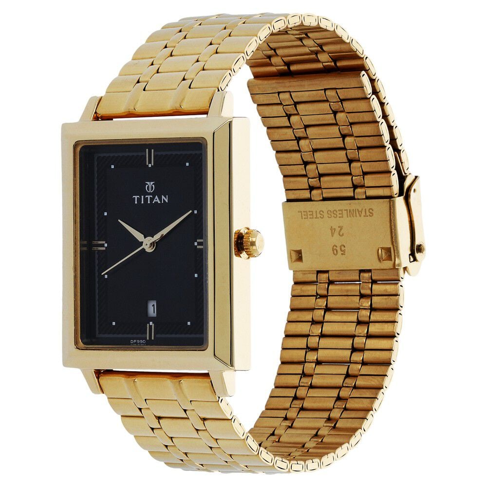Titan Quartz Analog with Date Black Dial Stainless Steel Strap Watch for Men