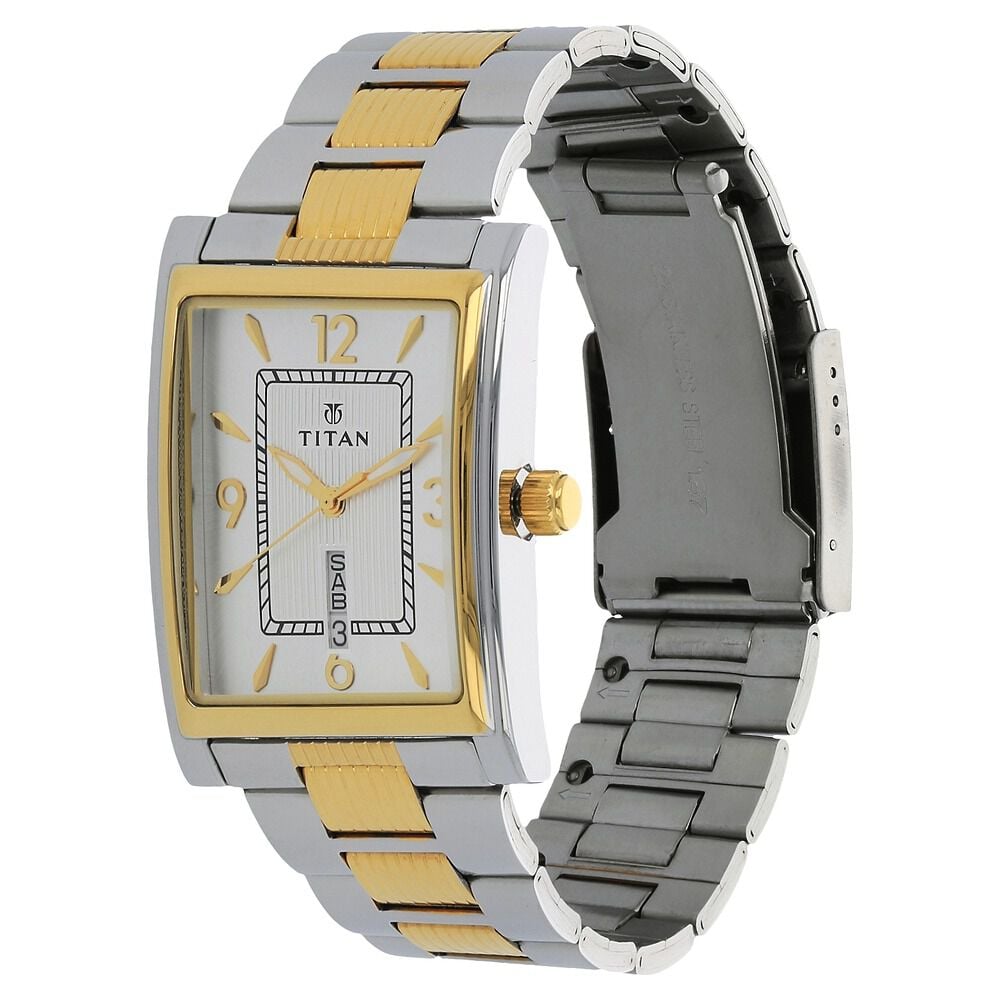 Titan Quartz Analog with Day and Date Silver Dial Stainless Steel Strap Watch for Men