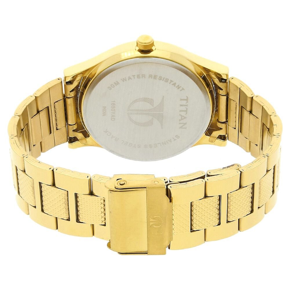 Titan Analog with Day and Date Quartz Champagne Dial Metal Round Stainless Steel Strap watch for Men