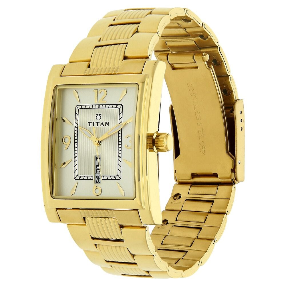 Titan Champagne Dial Analog with Day and Date Stainless Steel Strap Watch for Men