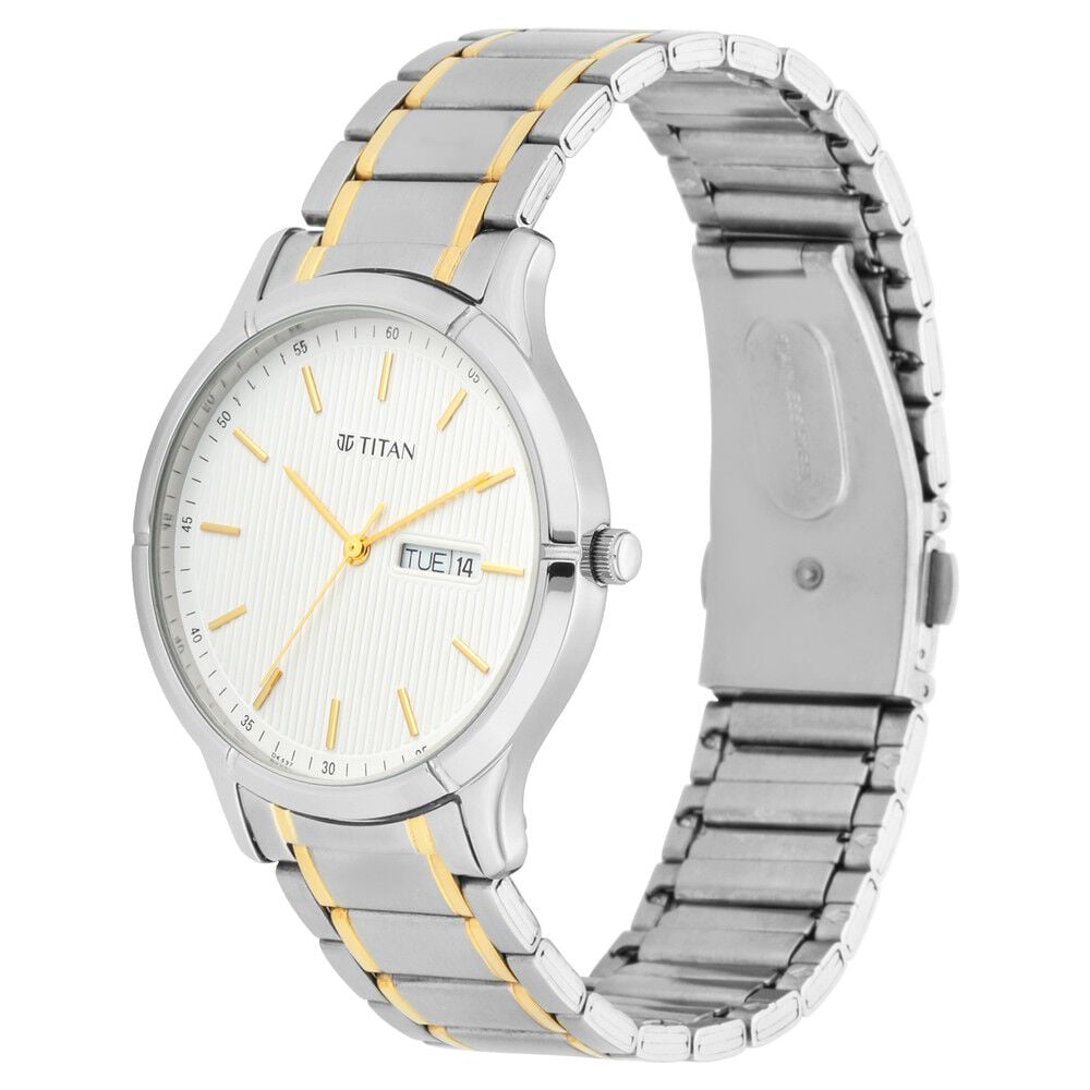 Titan Lagan White Dial Analog with Day and Date Metal Strap Watch for Men