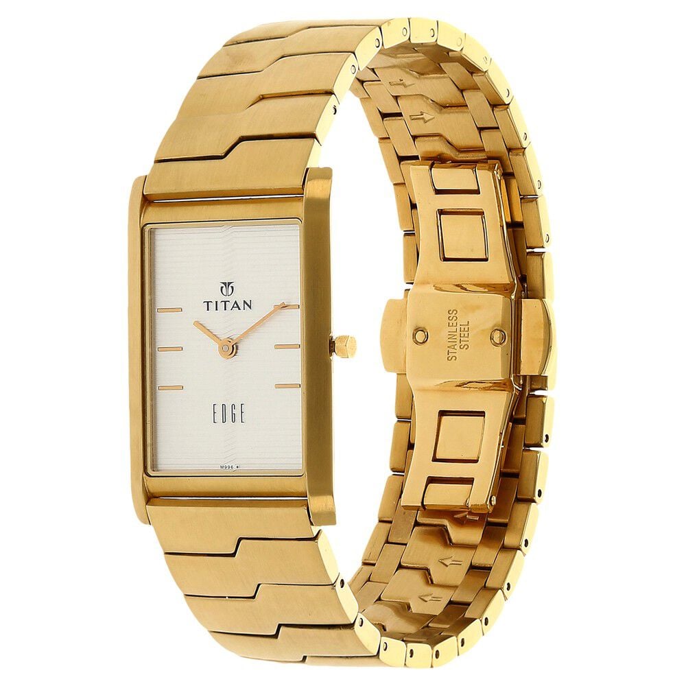 Titan Edge Quartz Analog Silver Dial Golden Stainless Steel Strap Watch For Men