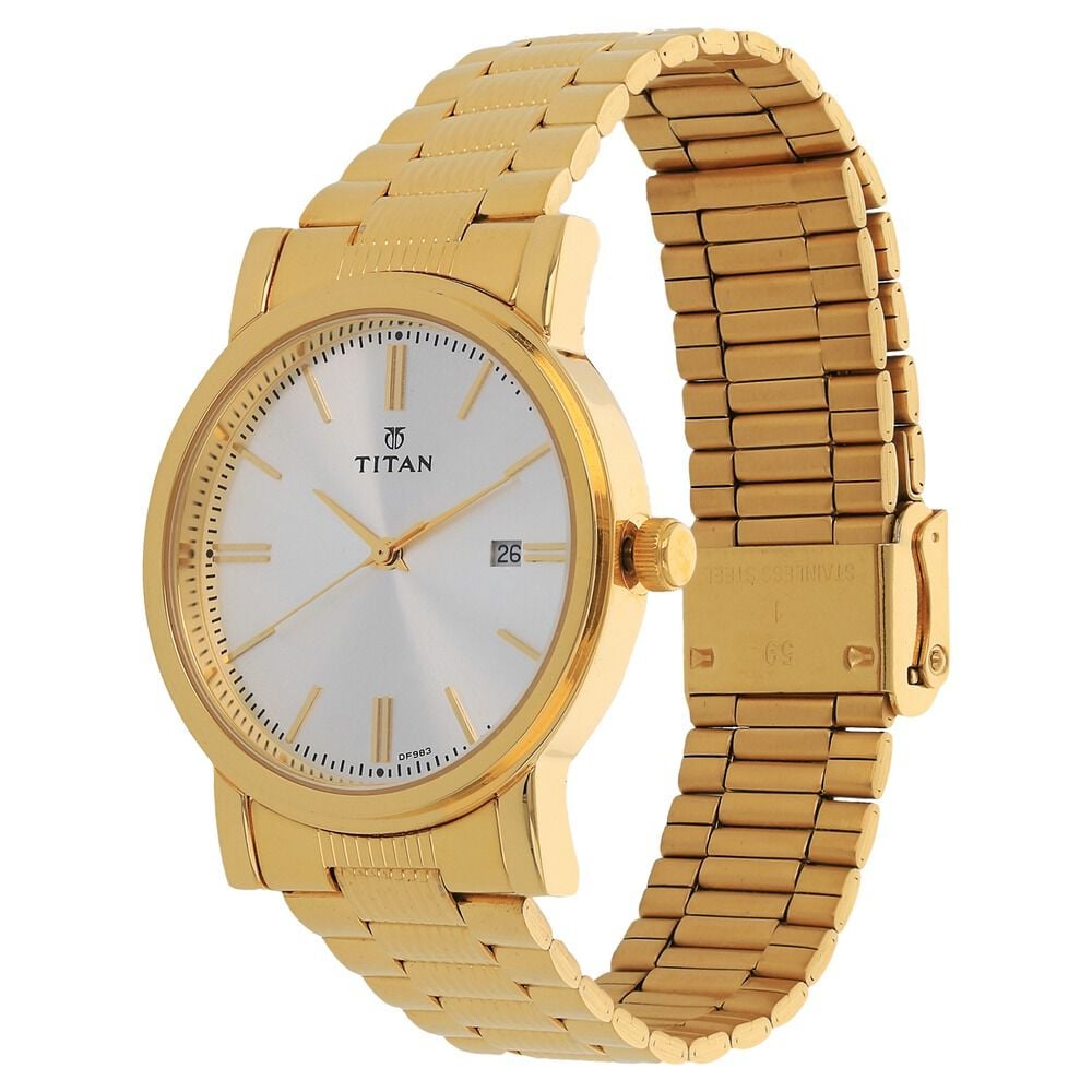 Titan Quartz Analog with Date Silver Dial Golden Stainless Steel Strap Watch For Men