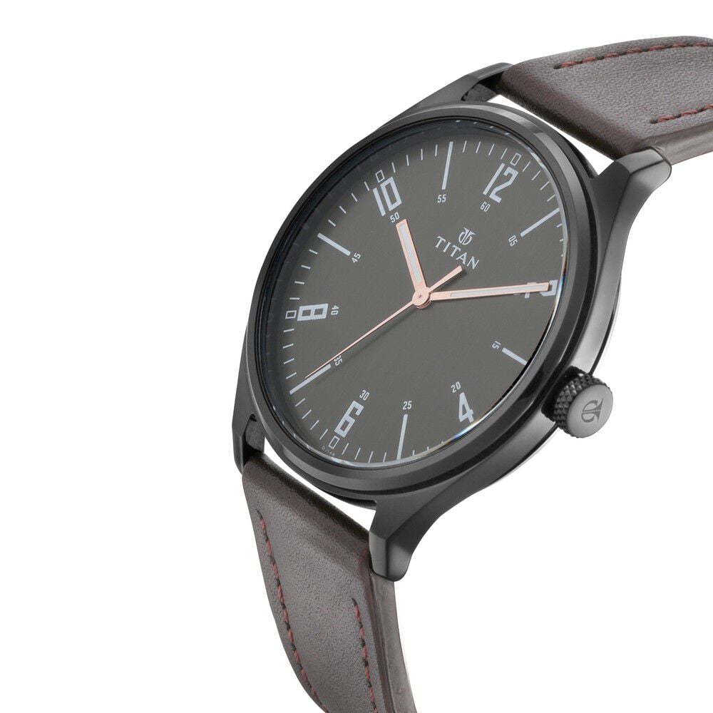 Titan Men's Minimalist Zen Watch Black: Sleek Leather Strap with Contrast Hands
