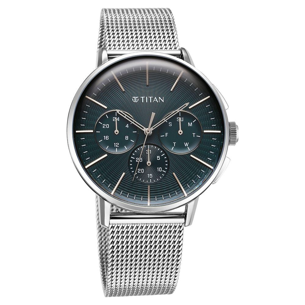 Titan Light leathers Multifunction Anthracite Dial Stainless Steel Strap Watch For Men