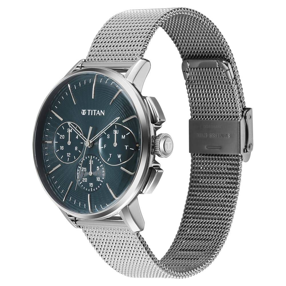 Titan Light leathers Multifunction Anthracite Dial Stainless Steel Strap Watch For Men
