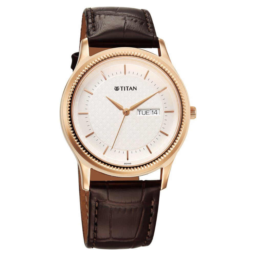 Titan Karishma Quartz Analog with Day and Date Silver Dial Leather Strap Watch For Men
