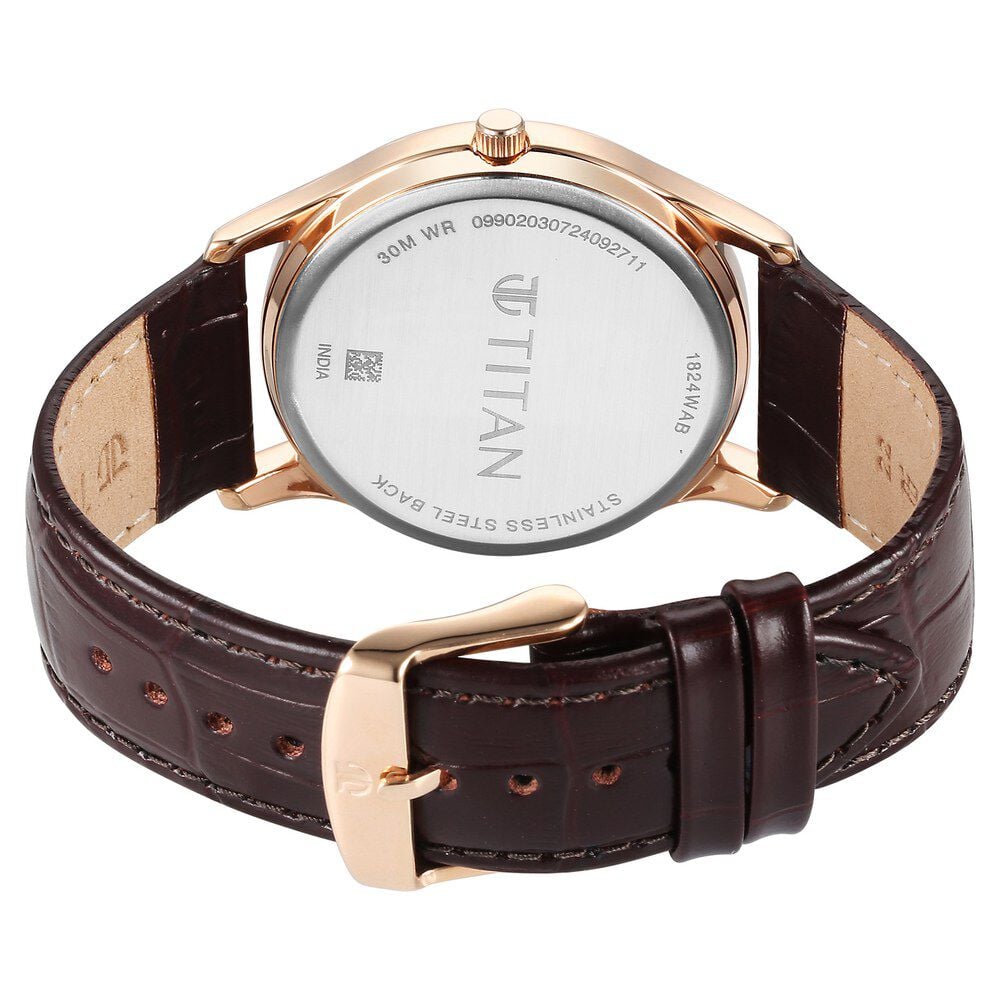 Titan Karishma Quartz Analog with Day and Date Silver Dial Leather Strap Watch For Men