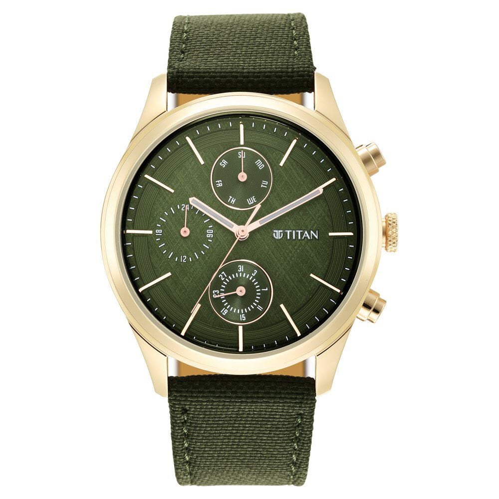 Titan Neo Splash Green Dial Quartz Analog with Date Fabric Strap watch for Men