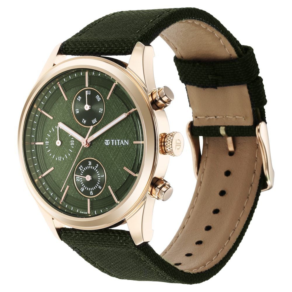 Titan Neo Splash Green Dial Quartz Analog with Date Fabric Strap watch for Men