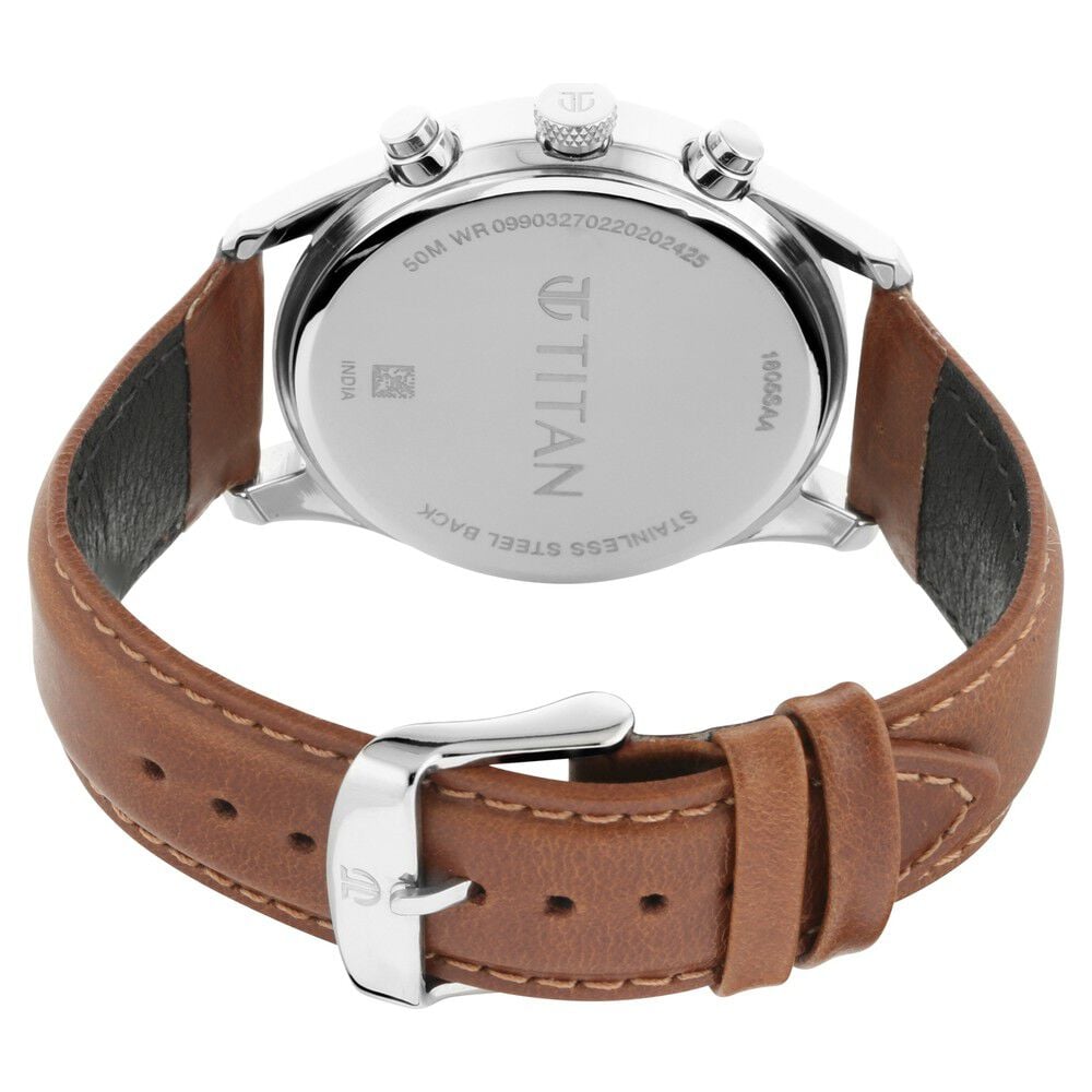 Titan Men's Metropolitan Charm: Men's Multifunctional Black Watch with Leather Strap