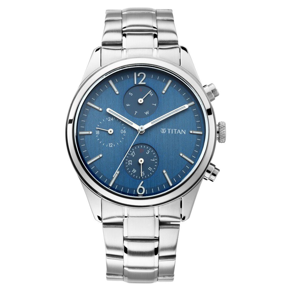 Titan Men's Metropolitan Charm: Men's Multifunctional Blue Watch with Metallic Accents