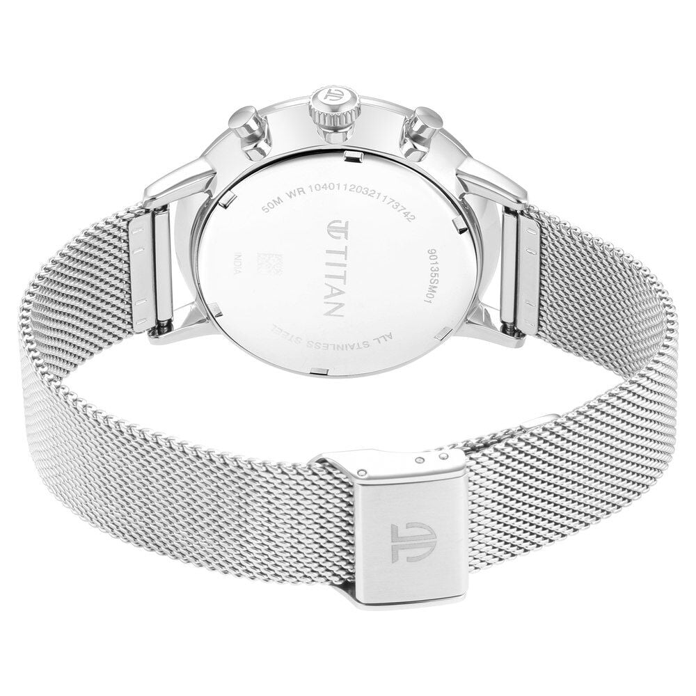 Titan Light Leathers Multifunction Silver Dial Silver Stainless Steel Strap Watch For Men