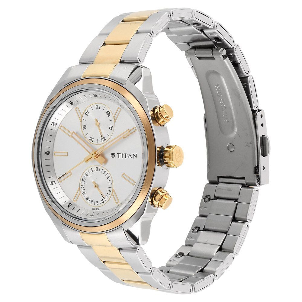 Titan Men's Metropolitan Luxe: Multifunction Silver Dial with Two-Tone Stainless Steel Bracelet Watch
