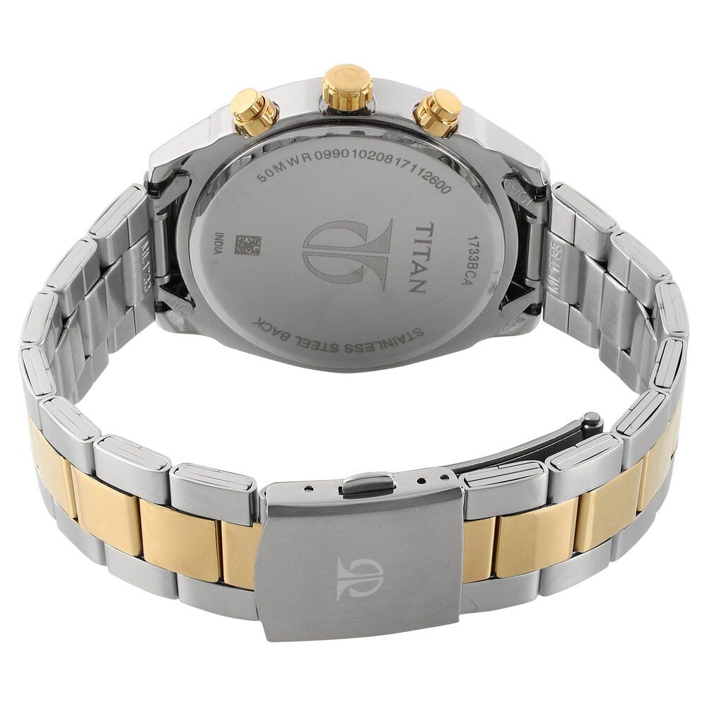 Titan Men's Metropolitan Luxe: Multifunction Silver Dial with Two-Tone Stainless Steel Bracelet Watch