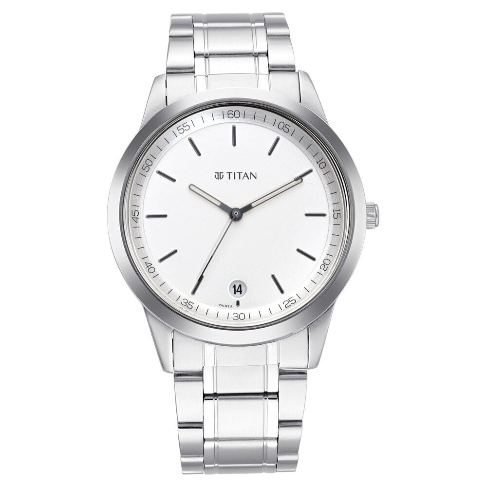 Titan Men's Timeless Style Watch: Refined White Dial and Metal Strap