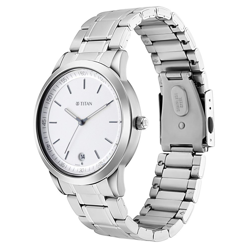 Titan Men's Timeless Style Watch: Refined White Dial and Metal Strap