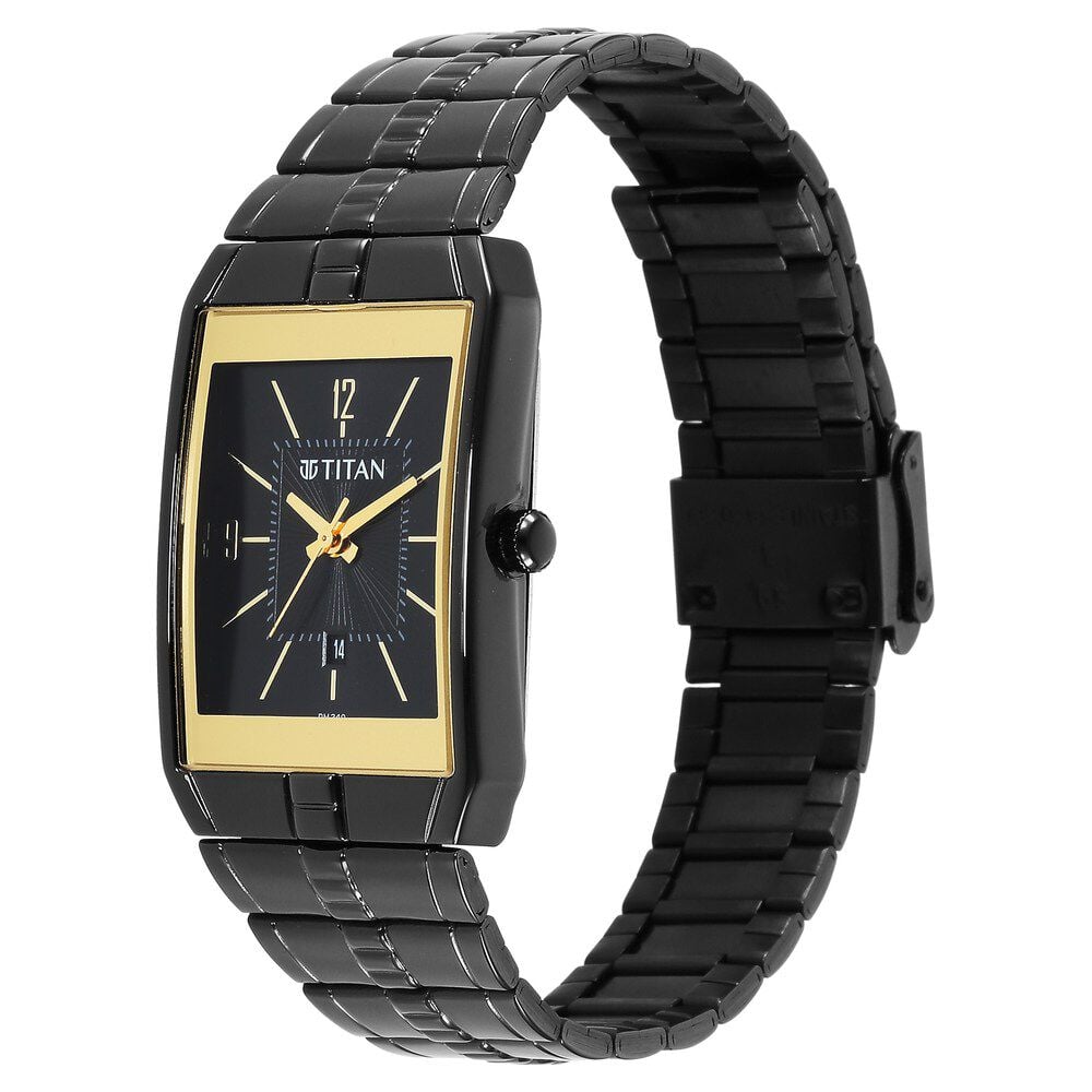 Titan Quartz Analog Black Dial Stainless Steel Strap Watch for Men