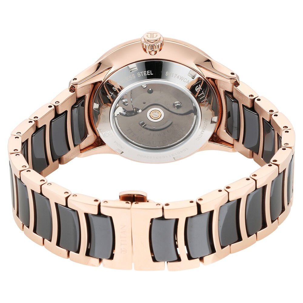 Titan Ceramic Fusion Automatic Black Dial Rose Gold Dual-Toned Stainless Steel Bracelet Watch for Men