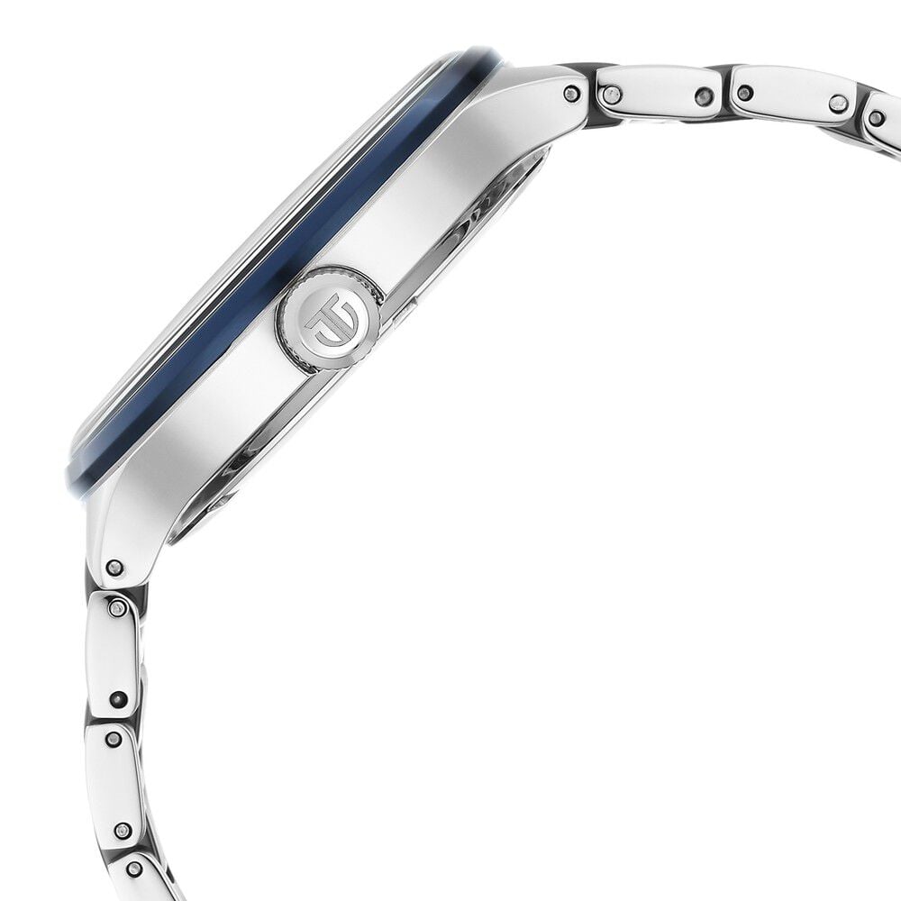 Titan Ceramic Fusion Quartz Multifunction Blue Dial Silver Dual-Toned Stainless Steel Bracelet Watch for Men