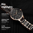 Titan Ceramic Fusion Quartz Multifunction Black Dial Rose Gold Dual-Toned Stainless Steel Bracelet Watch for Men