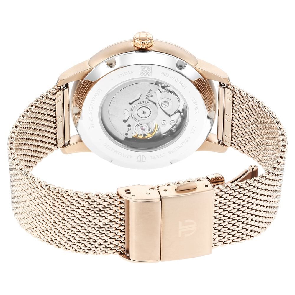 Titan Skeletal Automatic Gold Dial Gold Stainless Steel Strap Watch for Men